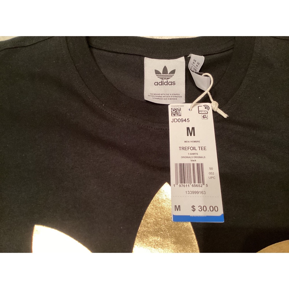 Adidas Originals Trefoil Tee Mens Medium Black Gold Foil Logo Shirt JD0945 NWT - Picture 5 of 5